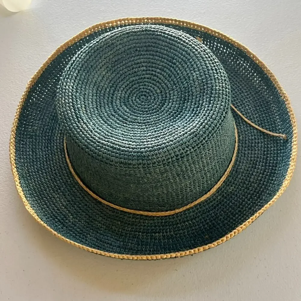 Sunwear Straw Sun Hat Fishing Outdoor Natural Fibers One Size Aqua Blue